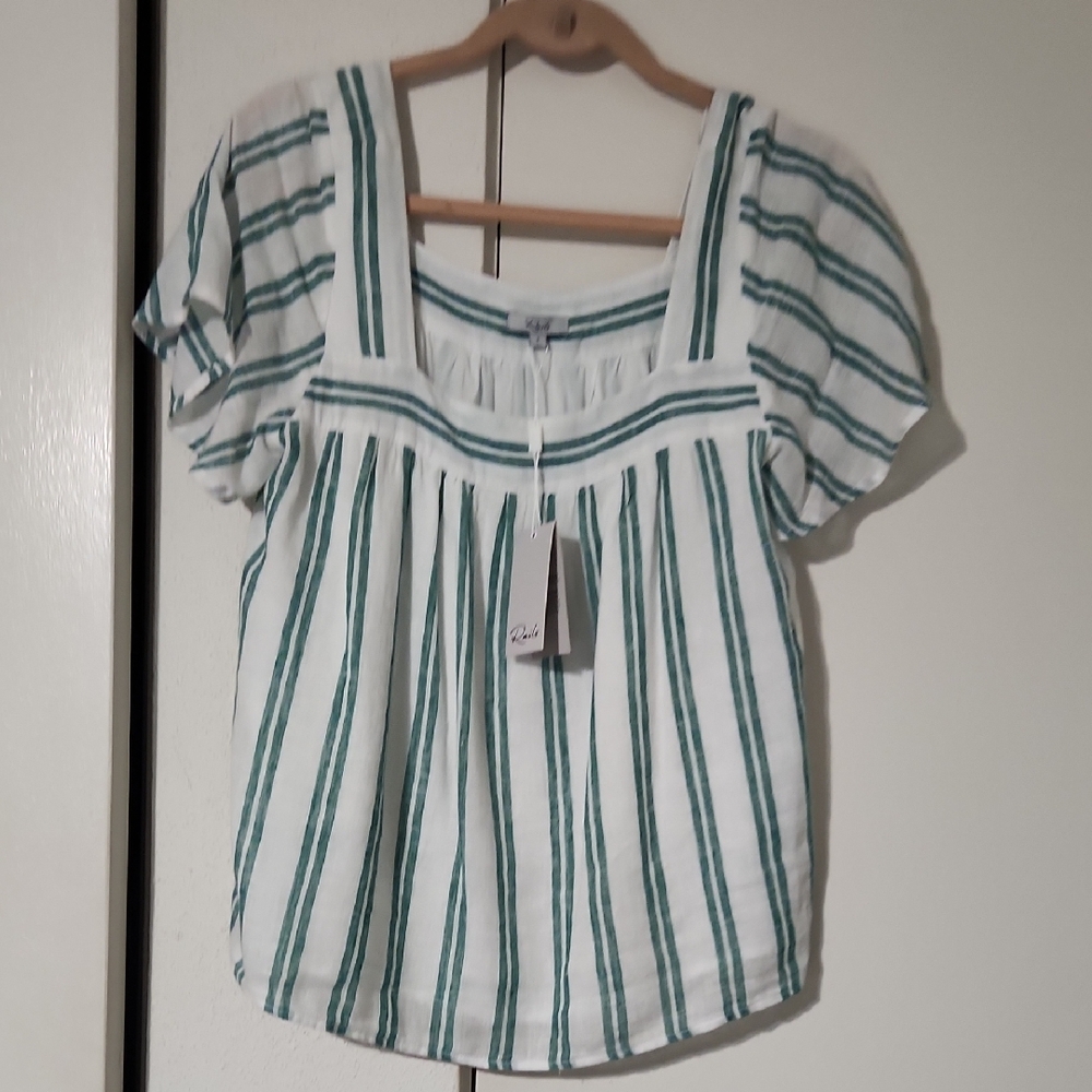Striped Green and White Women's Top